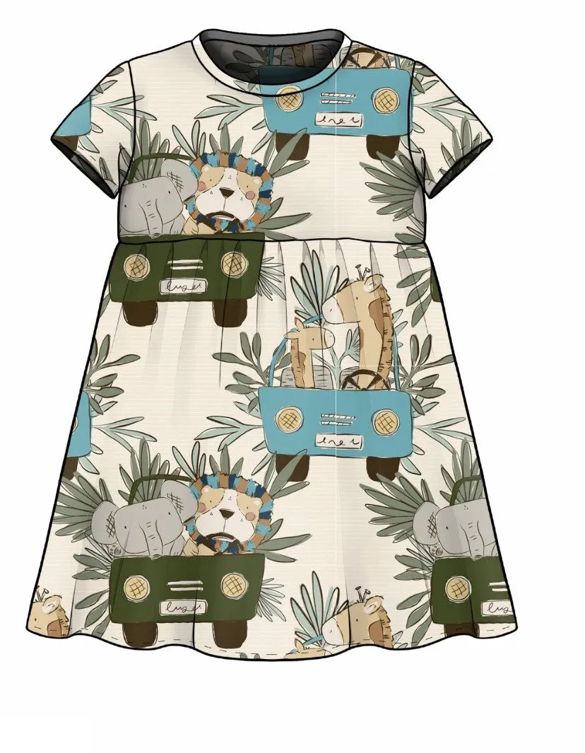 Jungle Tours Neutral Twirl Dress, Cap Sleeve
