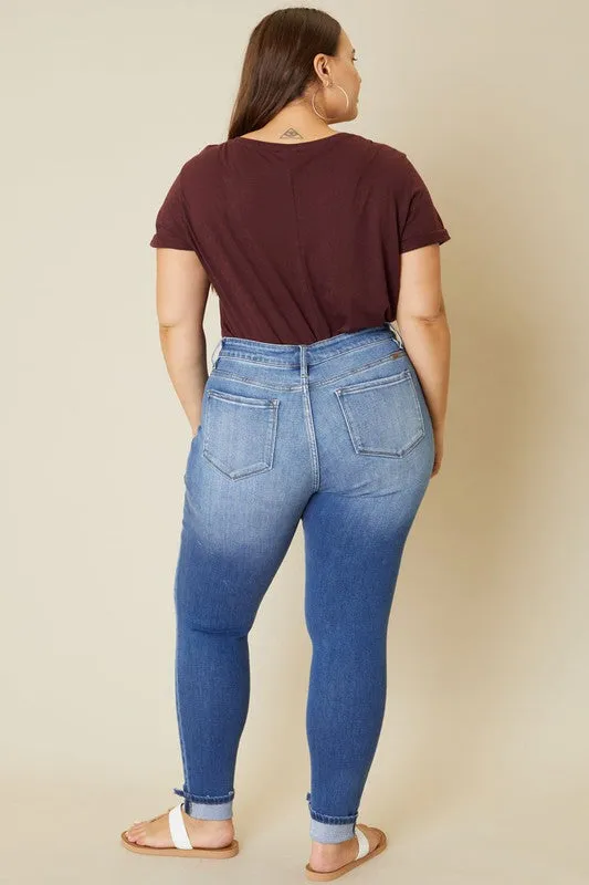 Kan Can Plus High Rise Button Fly Ankle Skinny Jeans