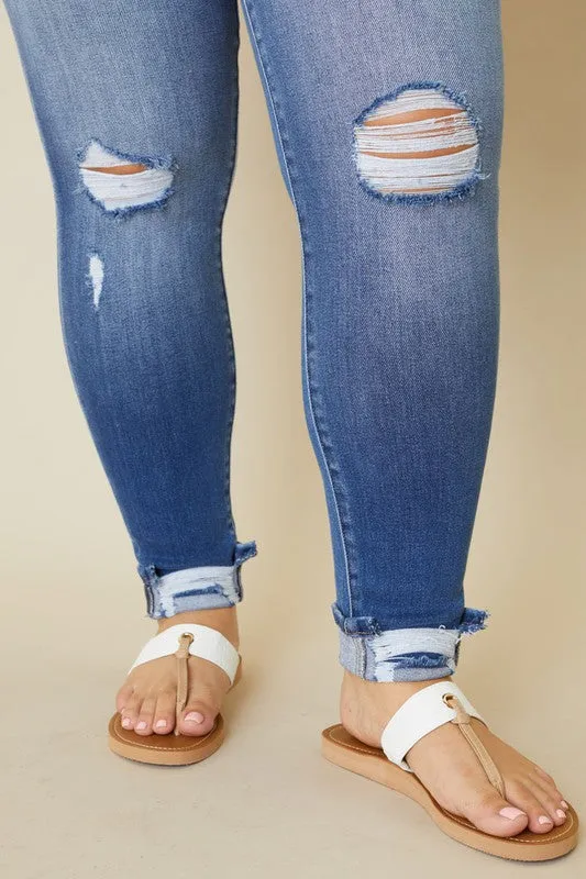 Kan Can Plus High Rise Button Fly Ankle Skinny Jeans