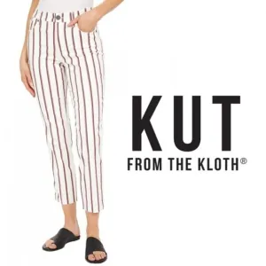 KUT from the Kloth Reese High Rise Ankle Straight Raw Hem Ivory/Right - Size 2