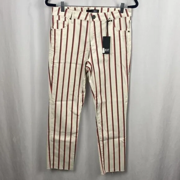 KUT from the Kloth Reese High Rise Ankle Straight Raw Hem Ivory/Right - Size 2