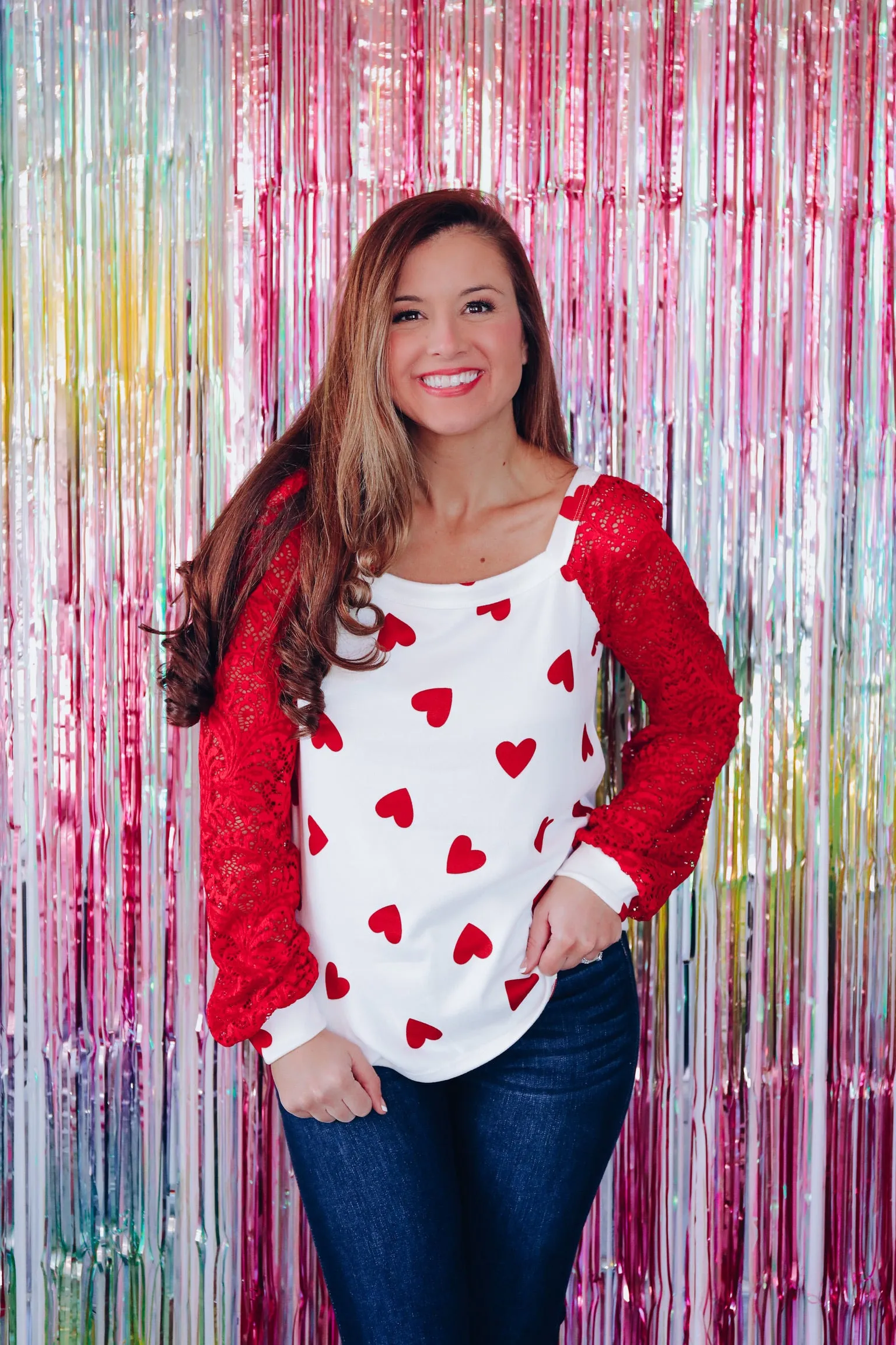 Lacie Heart Print Square Neck Top