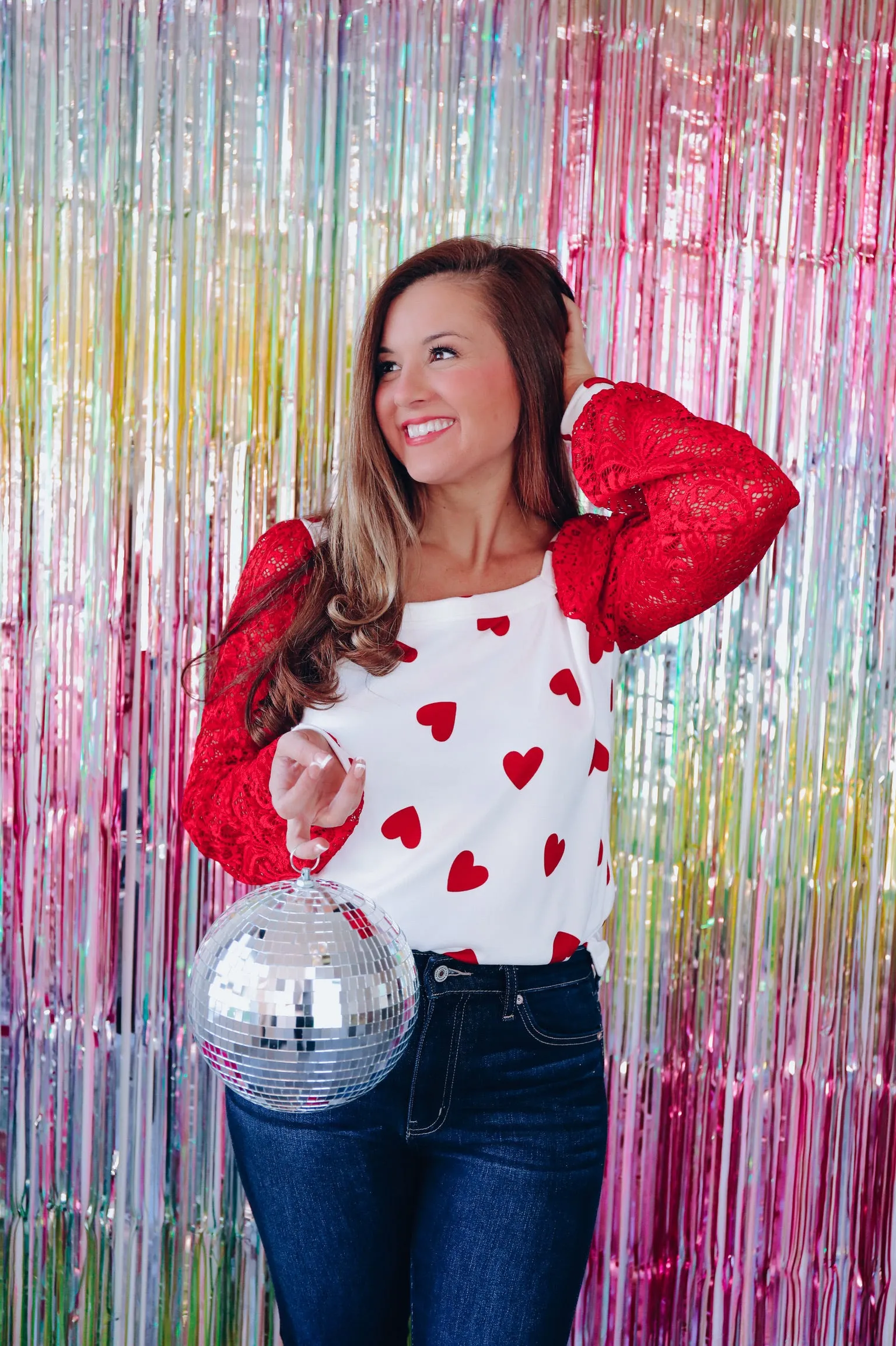 Lacie Heart Print Square Neck Top