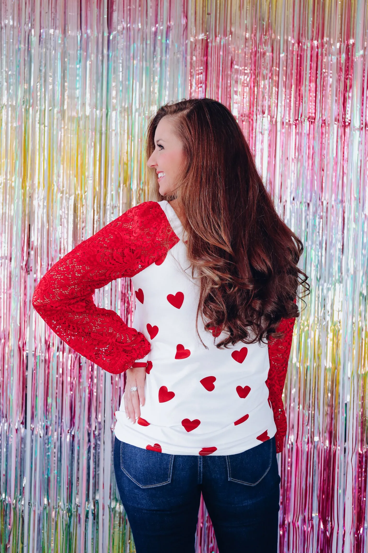 Lacie Heart Print Square Neck Top