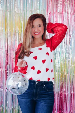 Lacie Heart Print Square Neck Top