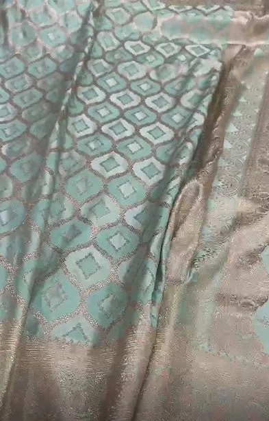 Latest Pure Mashru Silver Zari Satin Silk Turquoise Saree