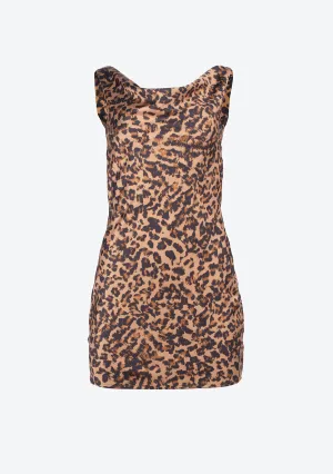 Leopard Print Cowl Neck Mini Dress