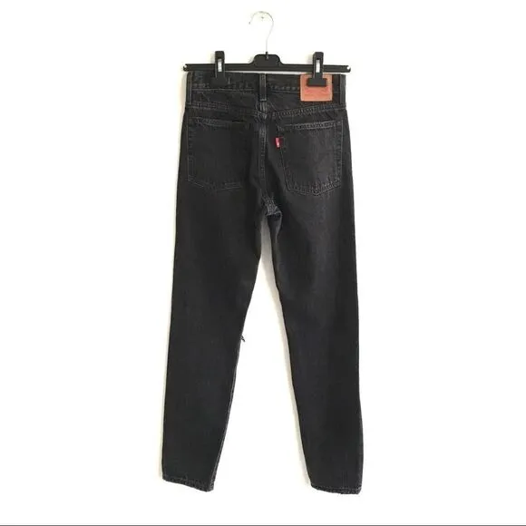 LEVI’s Wedgie High Waisted Icon Denim Jeans Distressed Faded Black 24