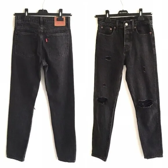 LEVI’s Wedgie High Waisted Icon Denim Jeans Distressed Faded Black 24