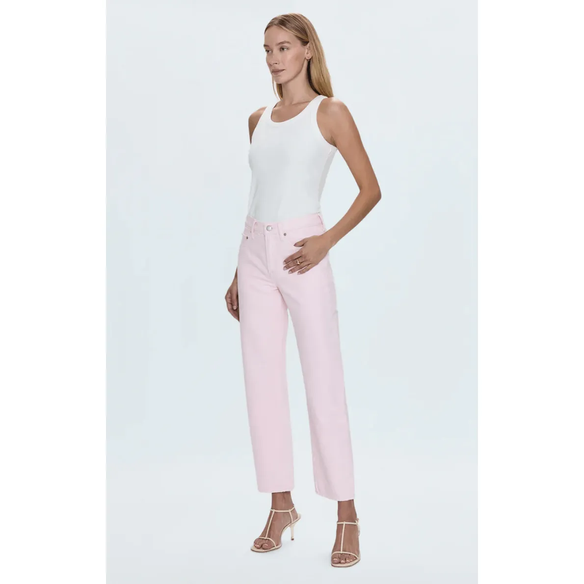 Lexi Mid Rise Bowed Straight - Blush