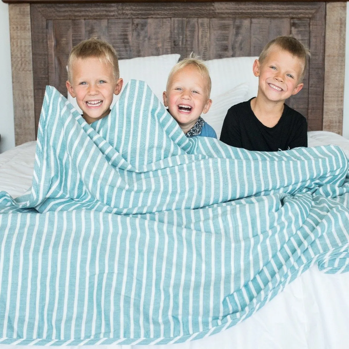 Lifetime Blanket (Toddler Blanket) - Teal and Cream Breton Stripe