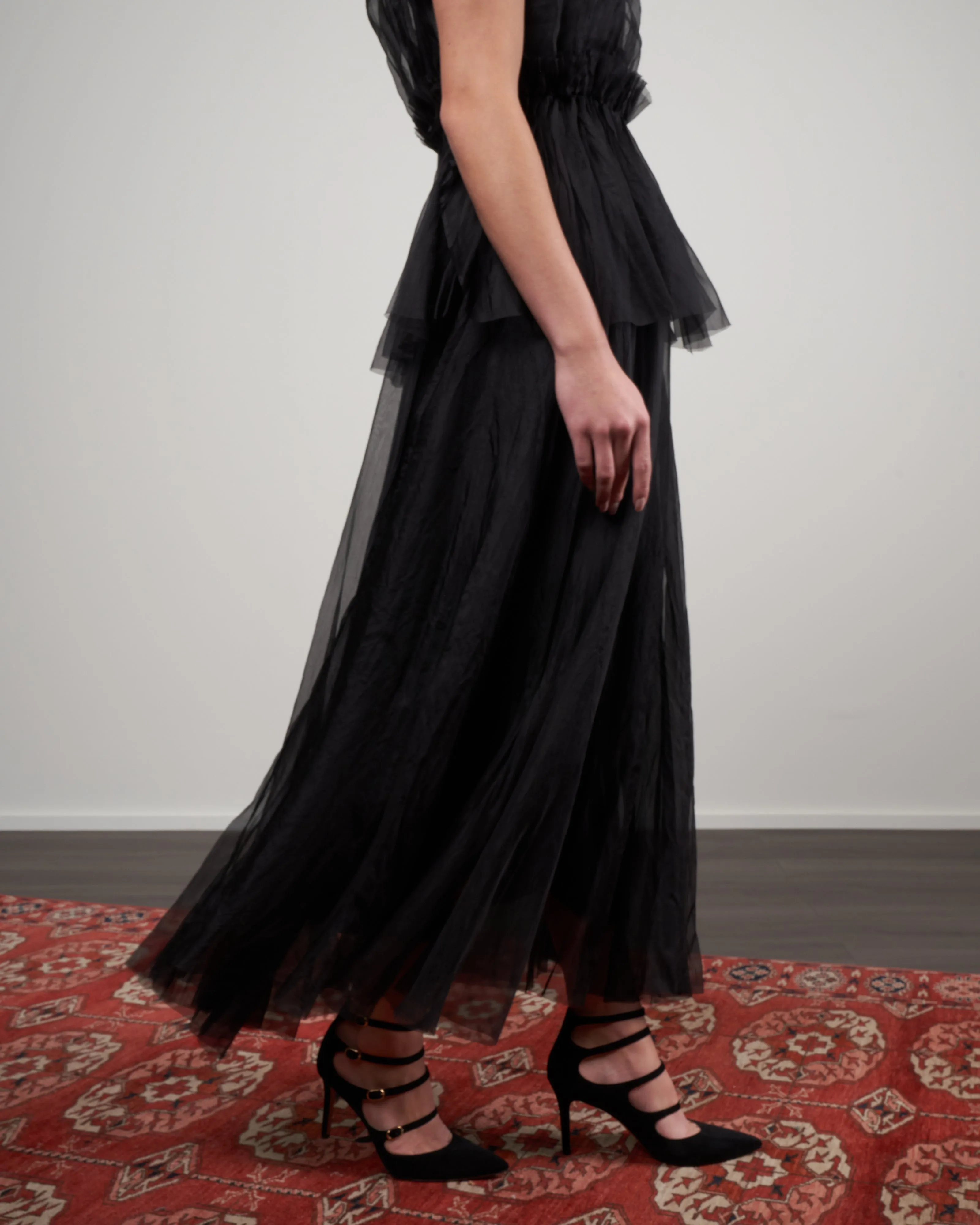 long skirt - black silk organza