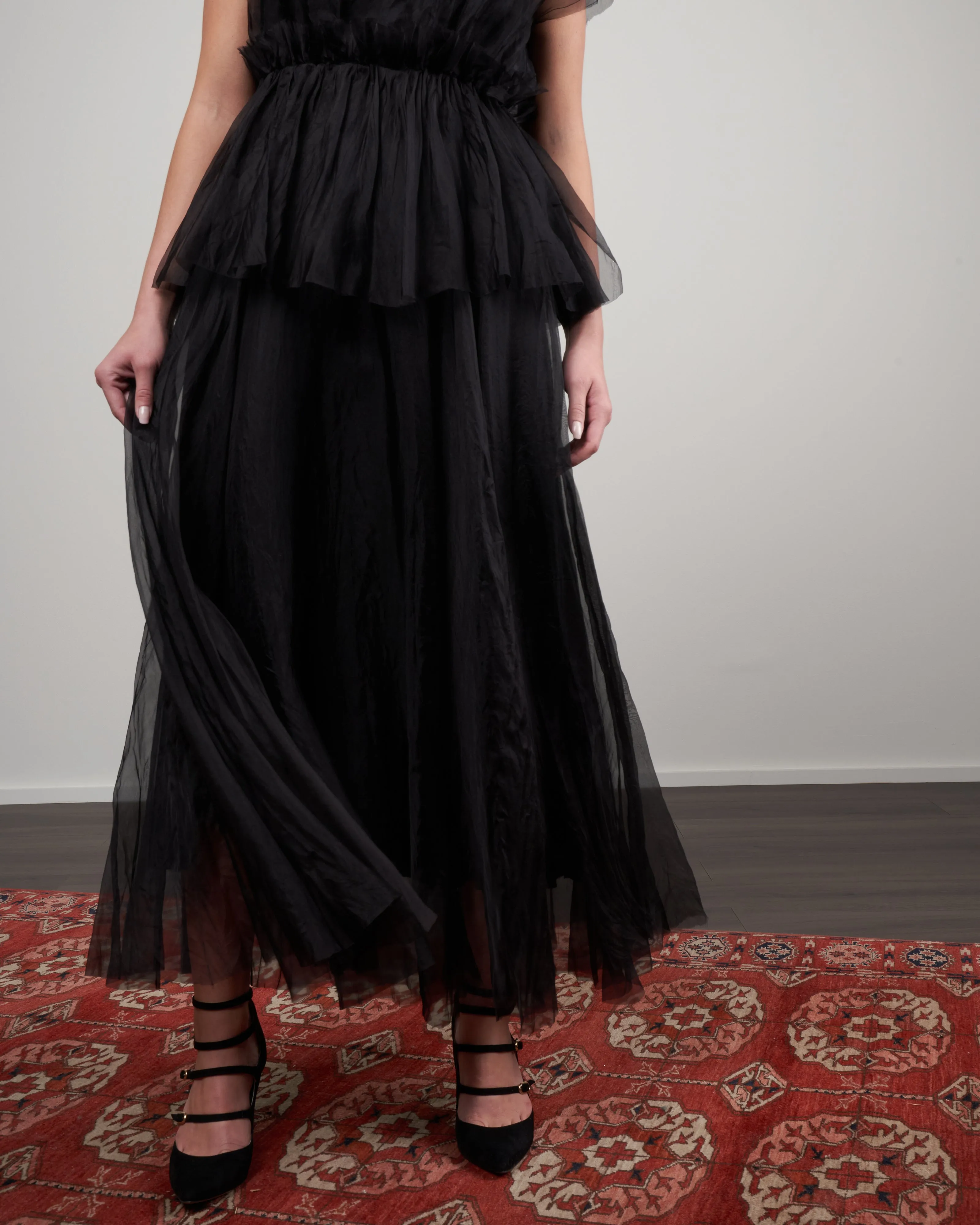 long skirt - black silk organza