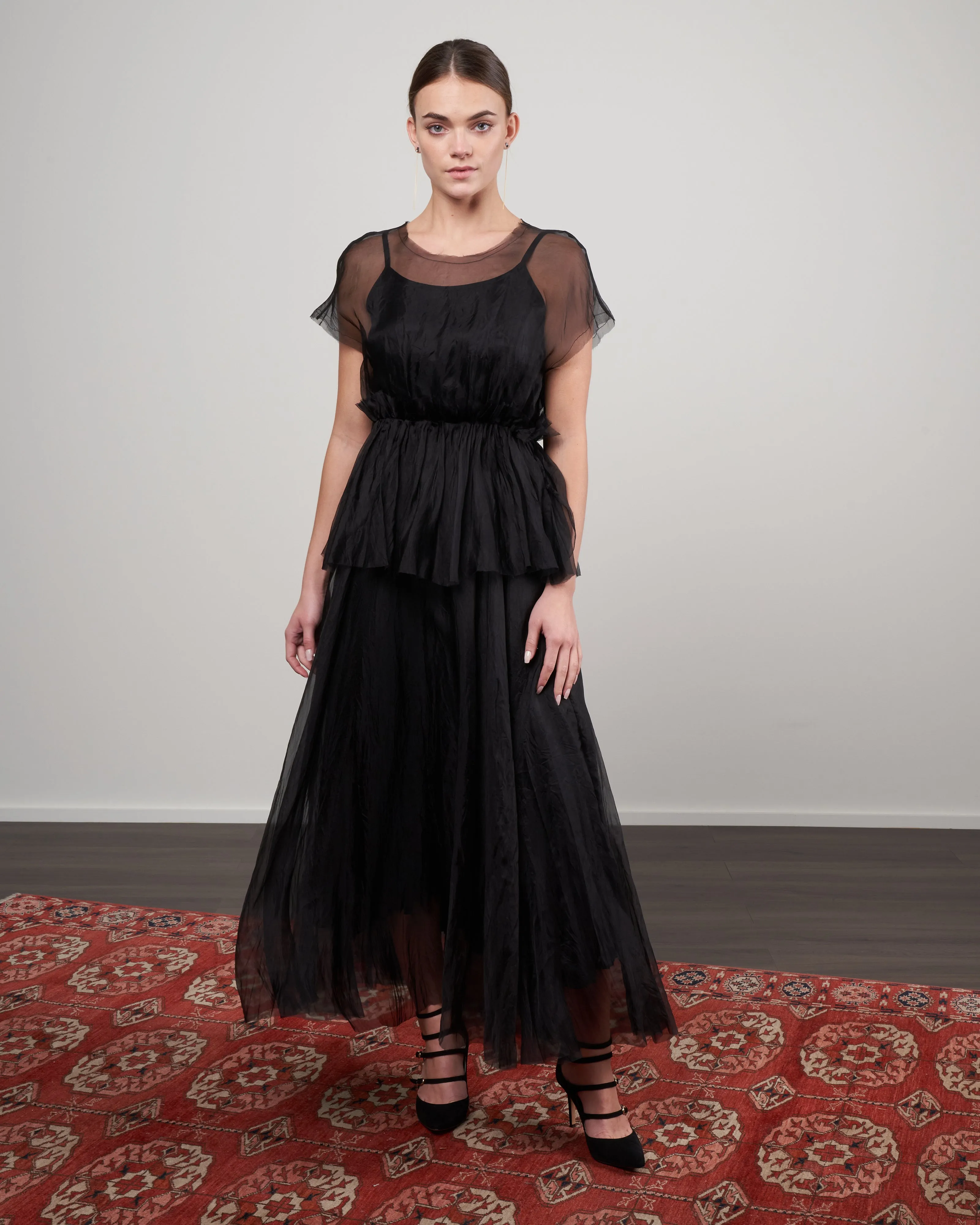 long skirt - black silk organza