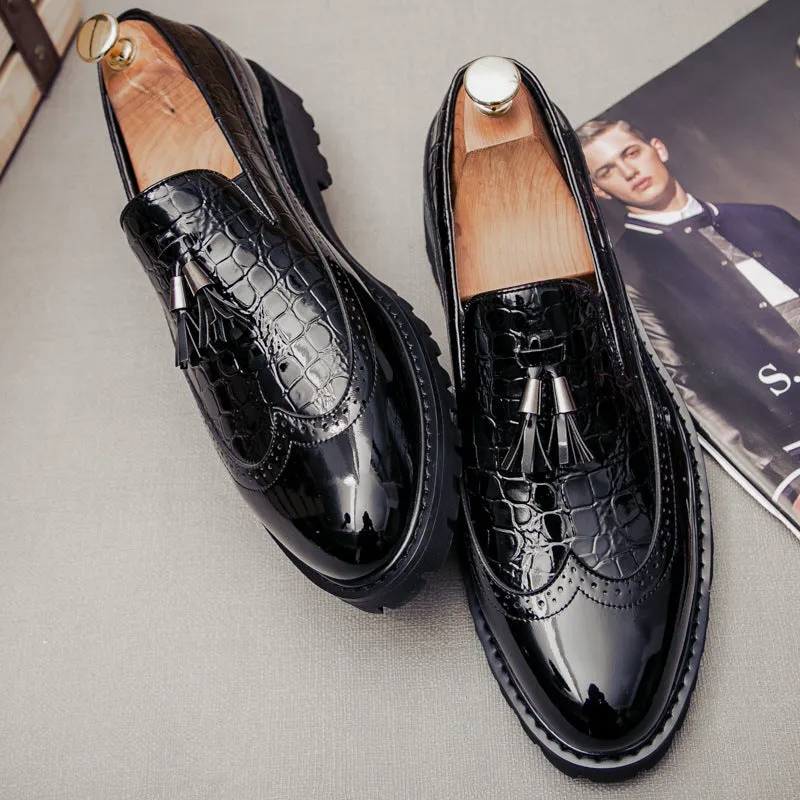 Men's Brogue British Tassel Bright Fashion Slip-on Hair Casual Shoes