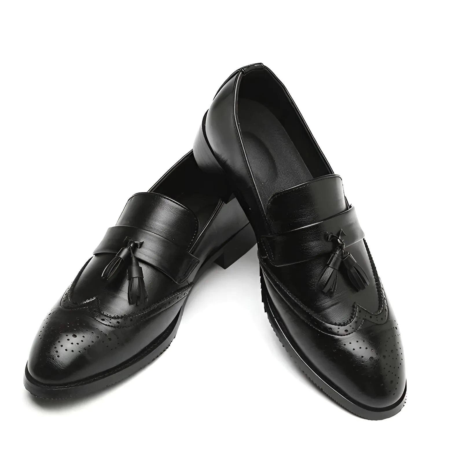 Men's Luxury Brown Brogue Tassel Leather Loafers - Slip-On Dress Shoes