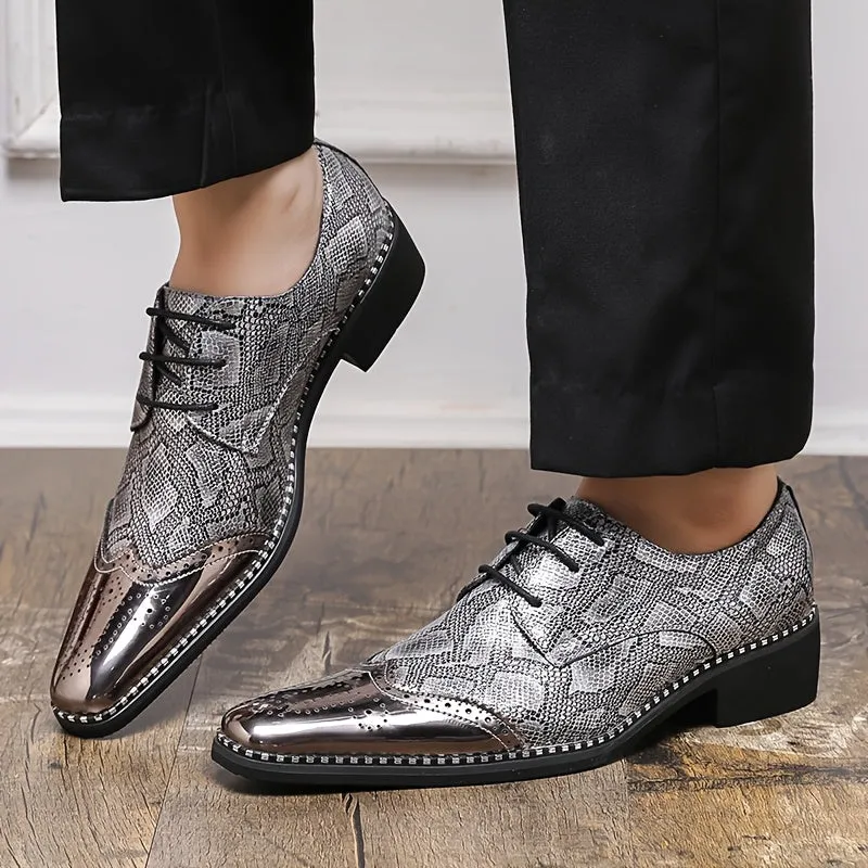 Men's Stylish Golden Brogue Loafers with Diamond Pattern - Pointed Toe Dress Shoes for Business & Casual Wear, Low-Top Lace-Up Design, All-Season Comfort, Allseason Shoes | Stylish Brogue Loafers | Polished Finish Shoes