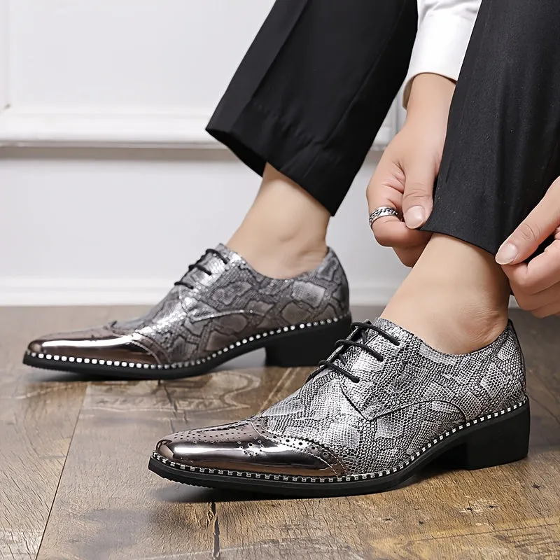 Men's Stylish Golden Brogue Loafers with Diamond Pattern - Pointed Toe Dress Shoes for Business & Casual Wear, Low-Top Lace-Up Design, All-Season Comfort, Allseason Shoes | Stylish Brogue Loafers | Polished Finish Shoes