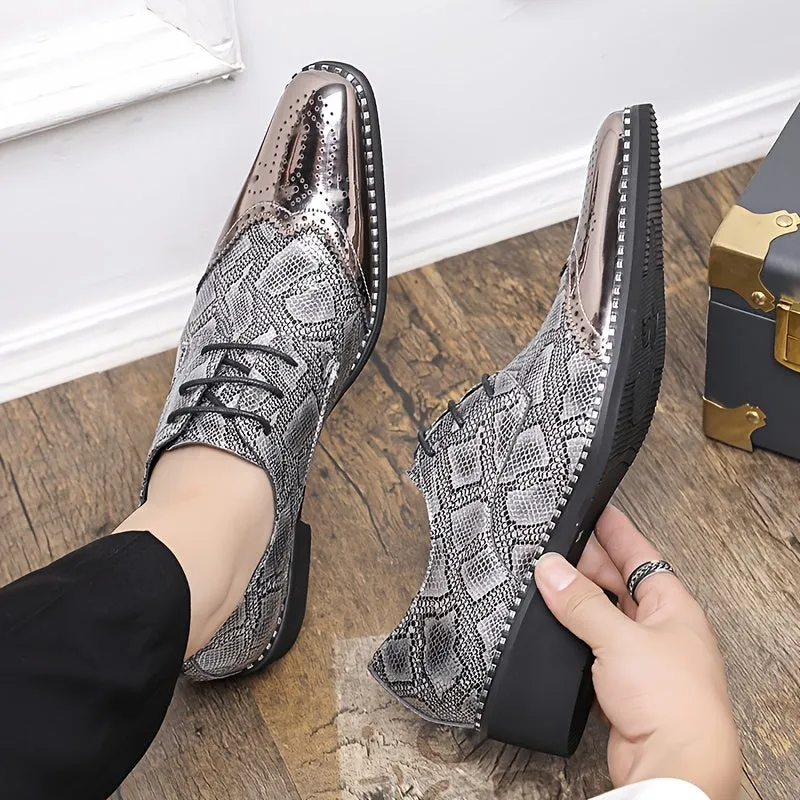 Men's Stylish Golden Brogue Loafers with Diamond Pattern - Pointed Toe Dress Shoes for Business & Casual Wear, Low-Top Lace-Up Design, All-Season Comfort, Allseason Shoes | Stylish Brogue Loafers | Polished Finish Shoes