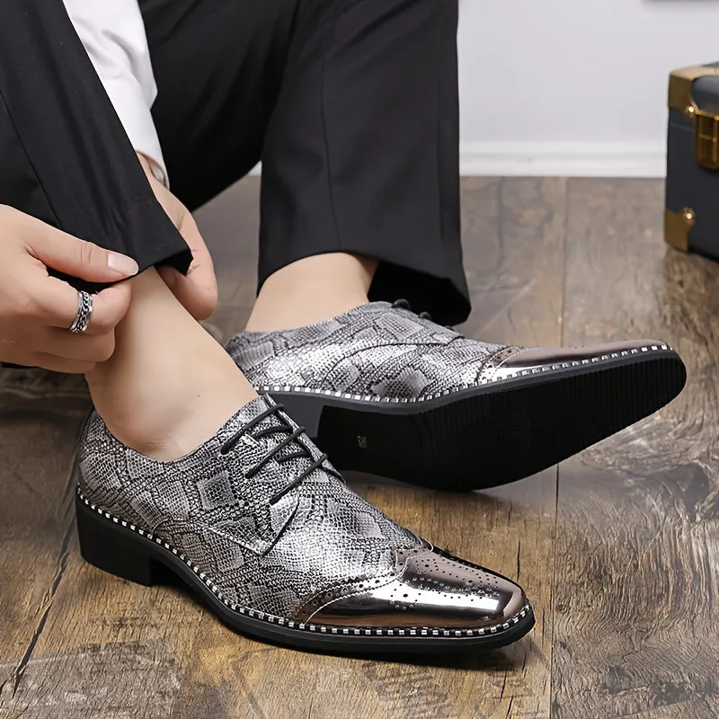 Men's Stylish Golden Brogue Loafers with Diamond Pattern - Pointed Toe Dress Shoes for Business & Casual Wear, Low-Top Lace-Up Design, All-Season Comfort, Allseason Shoes | Stylish Brogue Loafers | Polished Finish Shoes