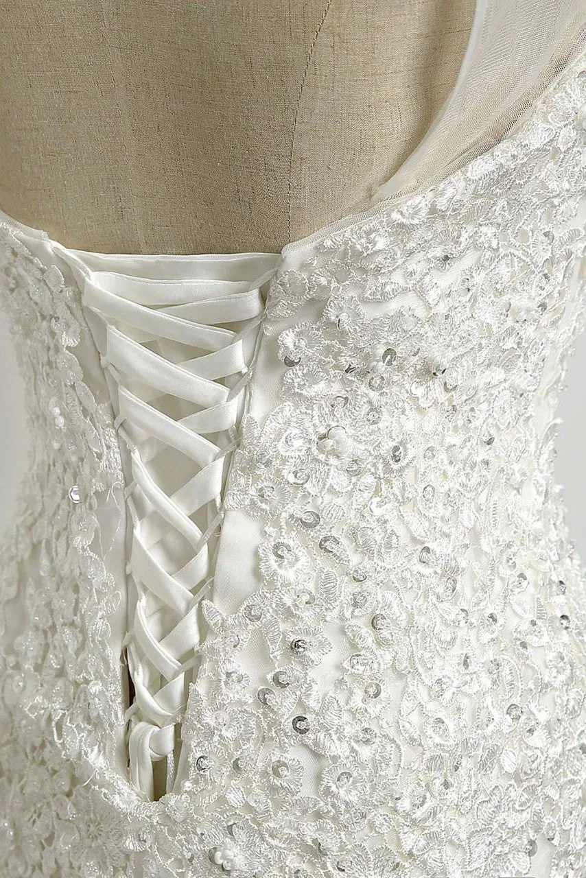 Mermaid Charming Scoop Neck Wedding Dress Lace Wedding Dresses Bohemian Bridal Gown OHD198
