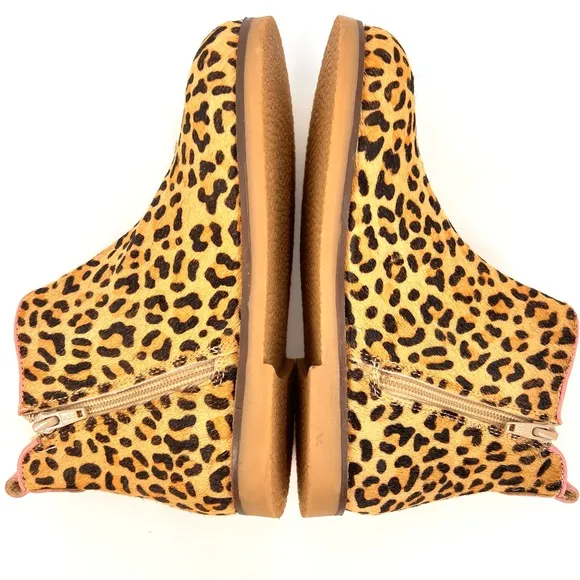 Mini Boden Chelsea Calf Hair Leather Leopard Side Zip Ankle Boot EU 33 US 1.5