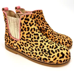 Mini Boden Chelsea Calf Hair Leather Leopard Side Zip Ankle Boot EU 33 US 1.5