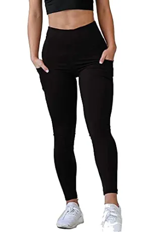 MONKDEER Side Pocket Gym wear Leggings Ankle Length Workout Pants with Phone Pockets | Stretchable Tights | Mid Waist Sports Fitness Yoga Track Pants for Girls & Women(WT-08BLACK30)
