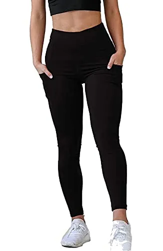 MONKDEER Side Pocket Gym wear Leggings Ankle Length Workout Pants with Phone Pockets | Stretchable Tights | Mid Waist Sports Fitness Yoga Track Pants for Girls & Women(WT-08BLACK30)