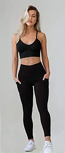 MONKDEER Side Pocket Gym wear Leggings Ankle Length Workout Pants with Phone Pockets | Stretchable Tights | Mid Waist Sports Fitness Yoga Track Pants for Girls & Women(WT-08BLACK30)