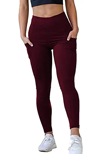 MONKDEER Side Pocket Gym wear Leggings Ankle Length Workout Pants with Phone Pockets | Stretchable Tights | Mid Waist Sports Fitness Yoga Track Pants for Girls & Women(WT-08MAROON34)
