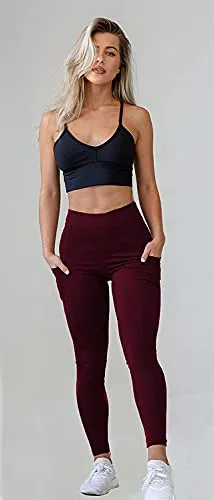 MONKDEER Side Pocket Gym wear Leggings Ankle Length Workout Pants with Phone Pockets | Stretchable Tights | Mid Waist Sports Fitness Yoga Track Pants for Girls & Women(WT-08MAROON34)