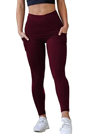 MONKDEER Side Pocket Gym wear Leggings Ankle Length Workout Pants with Phone Pockets | Stretchable Tights | Mid Waist Sports Fitness Yoga Track Pants for Girls & Women(WT-08MAROON34)