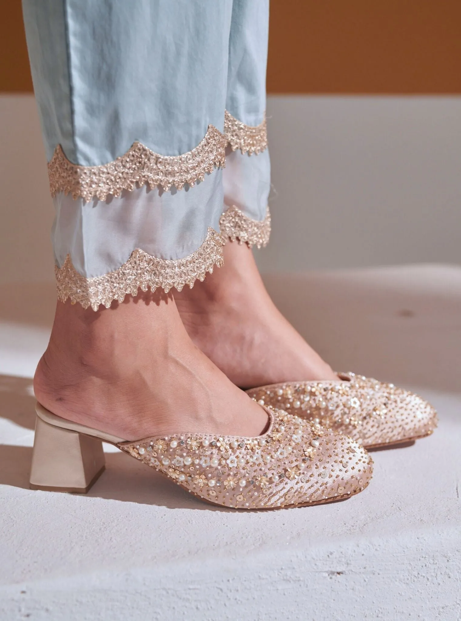 Mulmul Samara Rose Gold Mule Heel
