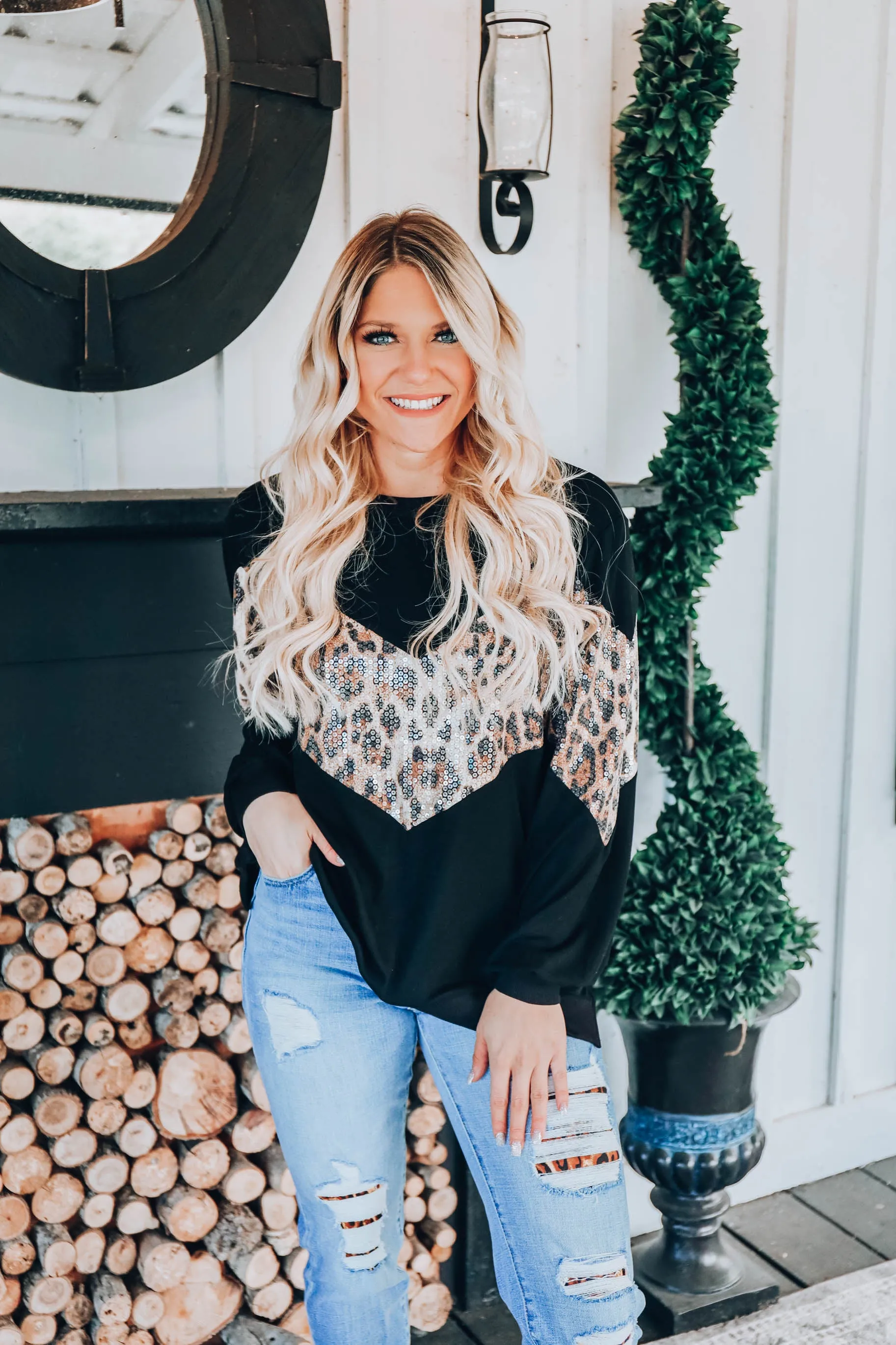 Nakita Leopard Chevron Top