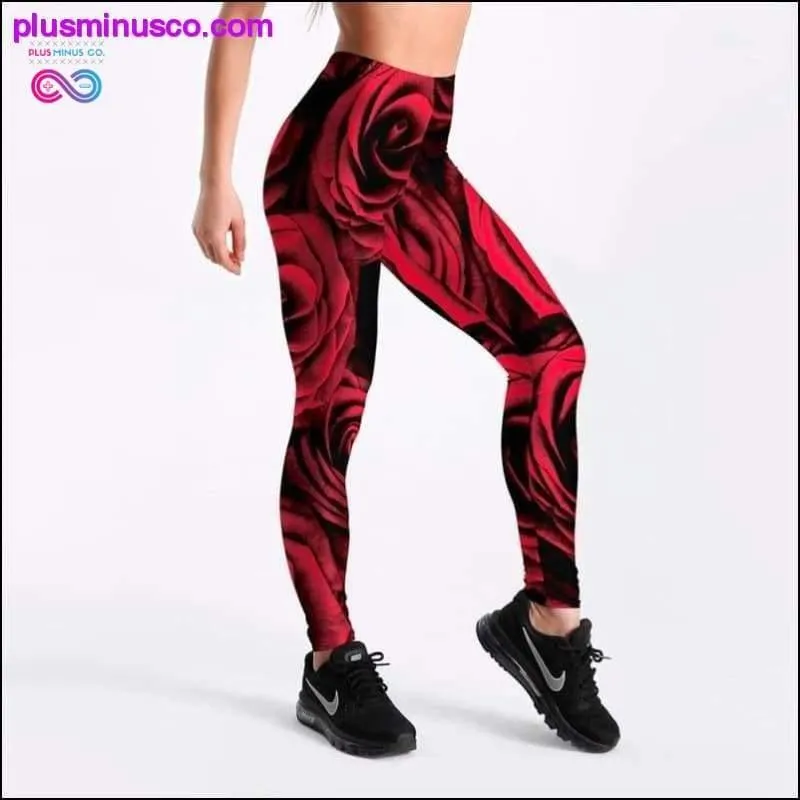 New 2018 Red Rose Print Elastic Women Leggings Blue Green 3D