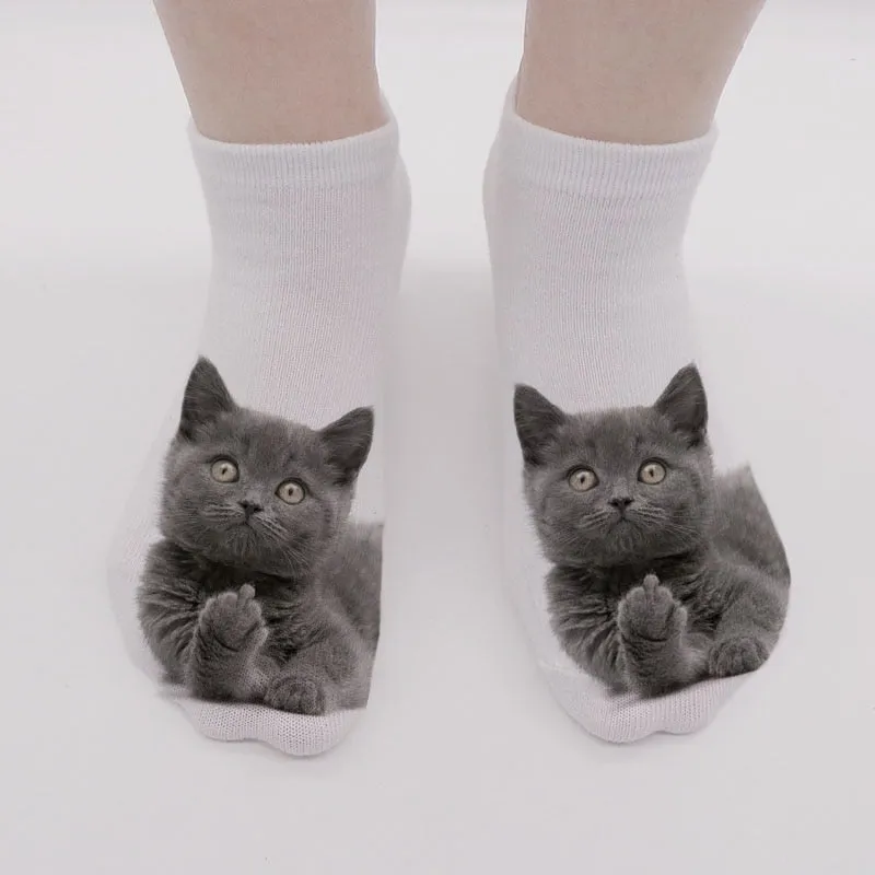 New 3D Print Funny Cute Cartoon Kitten Unisex Short Socks Creative Colorful Multiple Cat Face Happy Low Ankle Socks For Women