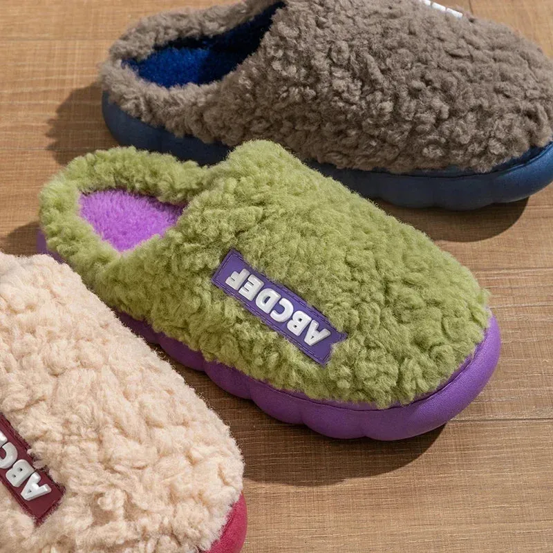 New Fashion Winter Couple Indoor Non-slip Mule Women Men Flip Flops Warm Fluffy Slippers Ladies' Home Slides Casual Cotton Shoes