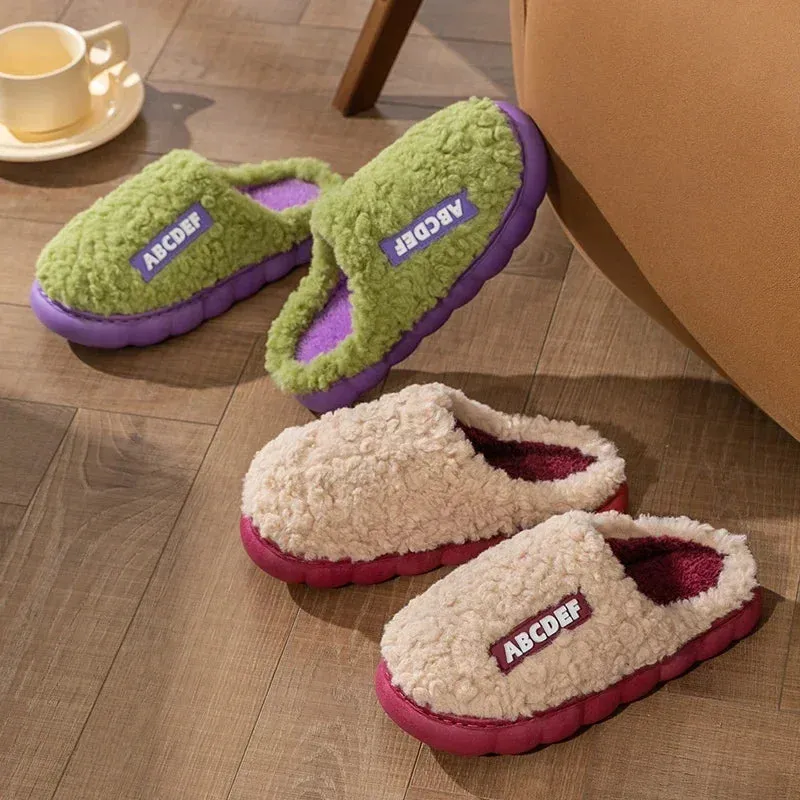 New Fashion Winter Couple Indoor Non-slip Mule Women Men Flip Flops Warm Fluffy Slippers Ladies' Home Slides Casual Cotton Shoes