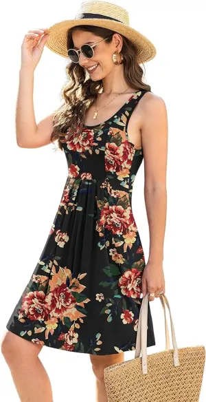 New Jouica Womens Soft Tank style summer floral dress with pockets, Sz M