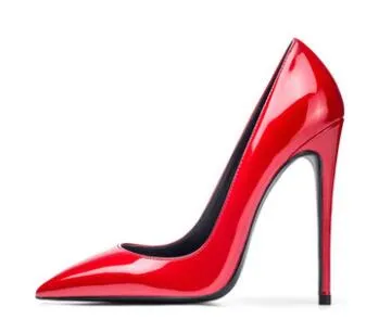 New Red Women's Sexy Pumps High Heeled Bright Genuine Leather Shoes Wedding Elegant Black Bottom Pointed Toe Heels Lady Stiletto