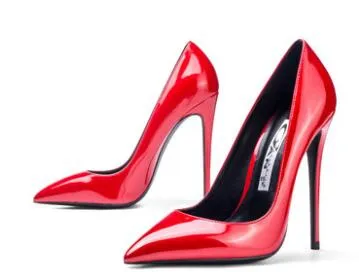 New Red Women's Sexy Pumps High Heeled Bright Genuine Leather Shoes Wedding Elegant Black Bottom Pointed Toe Heels Lady Stiletto