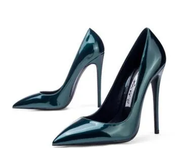 New Red Women's Sexy Pumps High Heeled Bright Genuine Leather Shoes Wedding Elegant Black Bottom Pointed Toe Heels Lady Stiletto