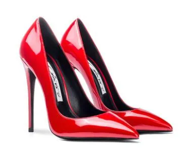 New Red Women's Sexy Pumps High Heeled Bright Genuine Leather Shoes Wedding Elegant Black Bottom Pointed Toe Heels Lady Stiletto