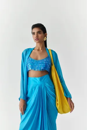 New Season Summer to Fall 2024-Cape Macaw Jacket Organza Blue-Studio Rigu-Fashion Edit Amazonico