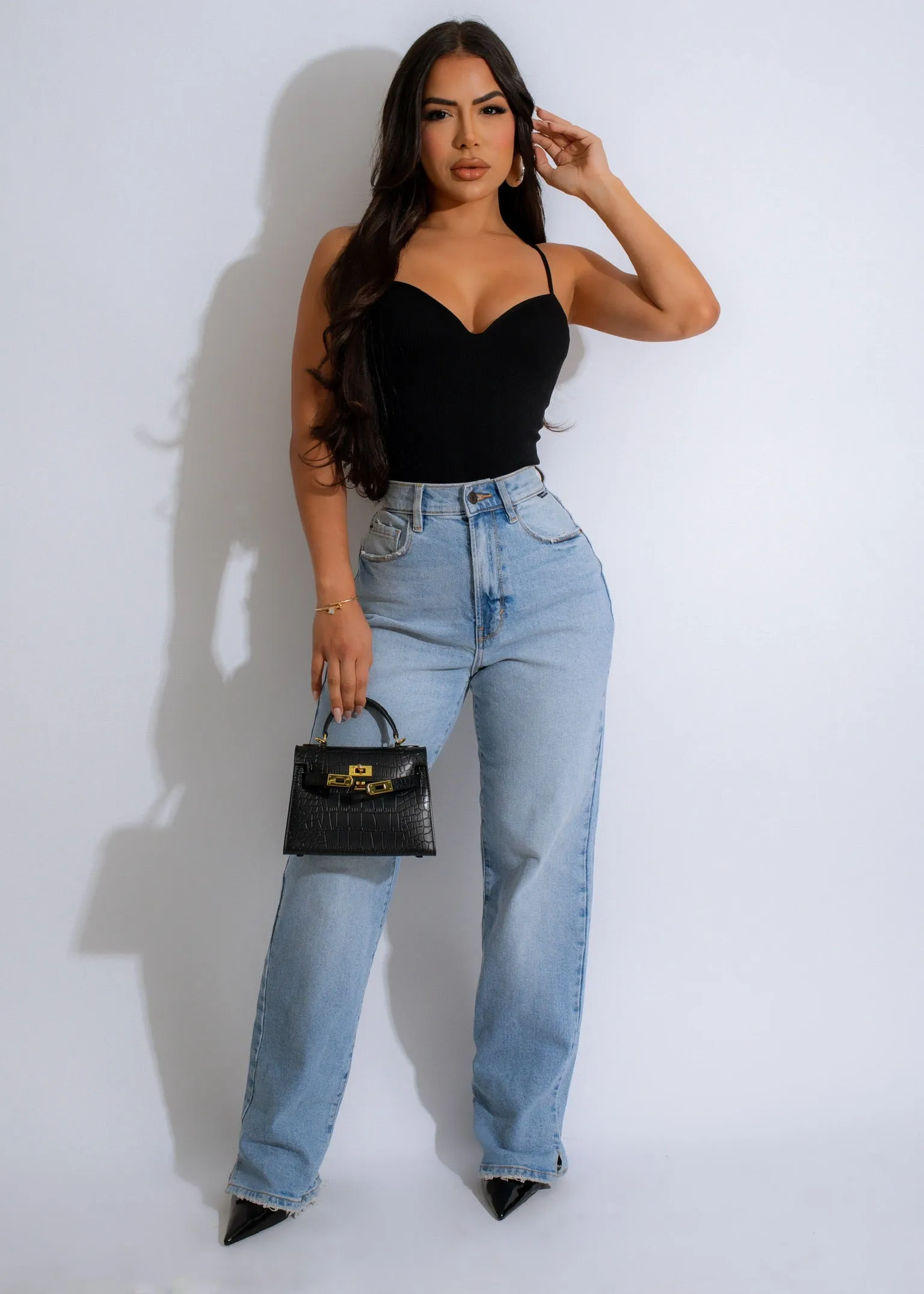 New Wave Ribbed Bodysuit Black