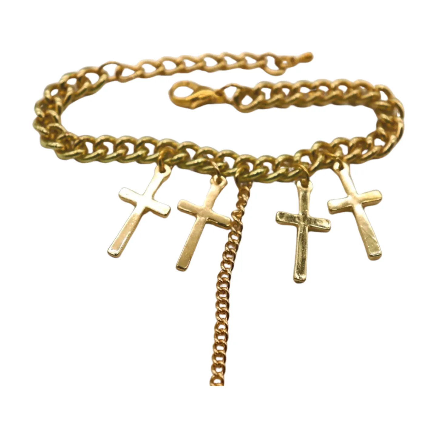 New Women Fashion Jewelry Gold Metal Hand Chain Bracelet Cross Charm Ring Connected