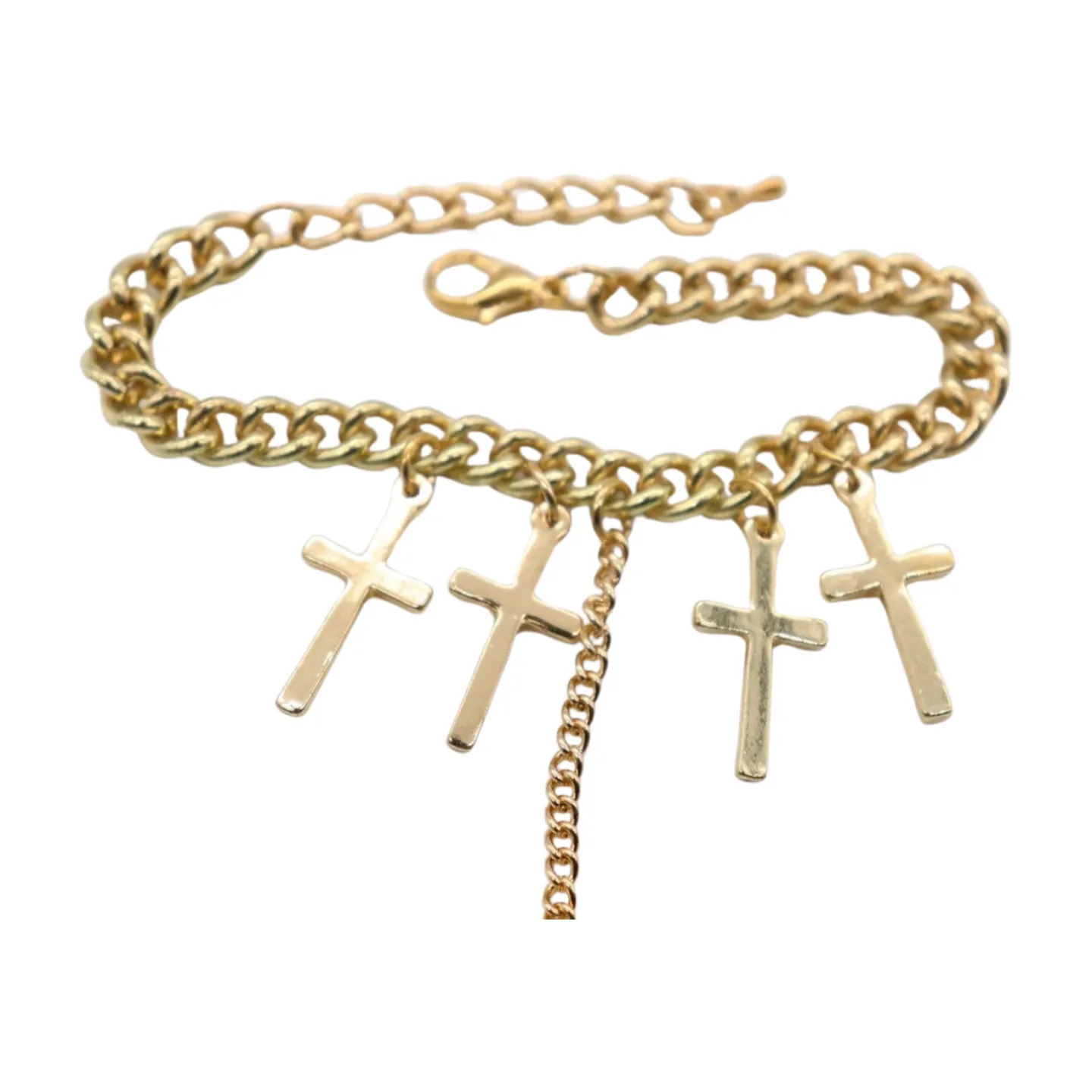 New Women Fashion Jewelry Gold Metal Hand Chain Bracelet Cross Charm Ring Connected