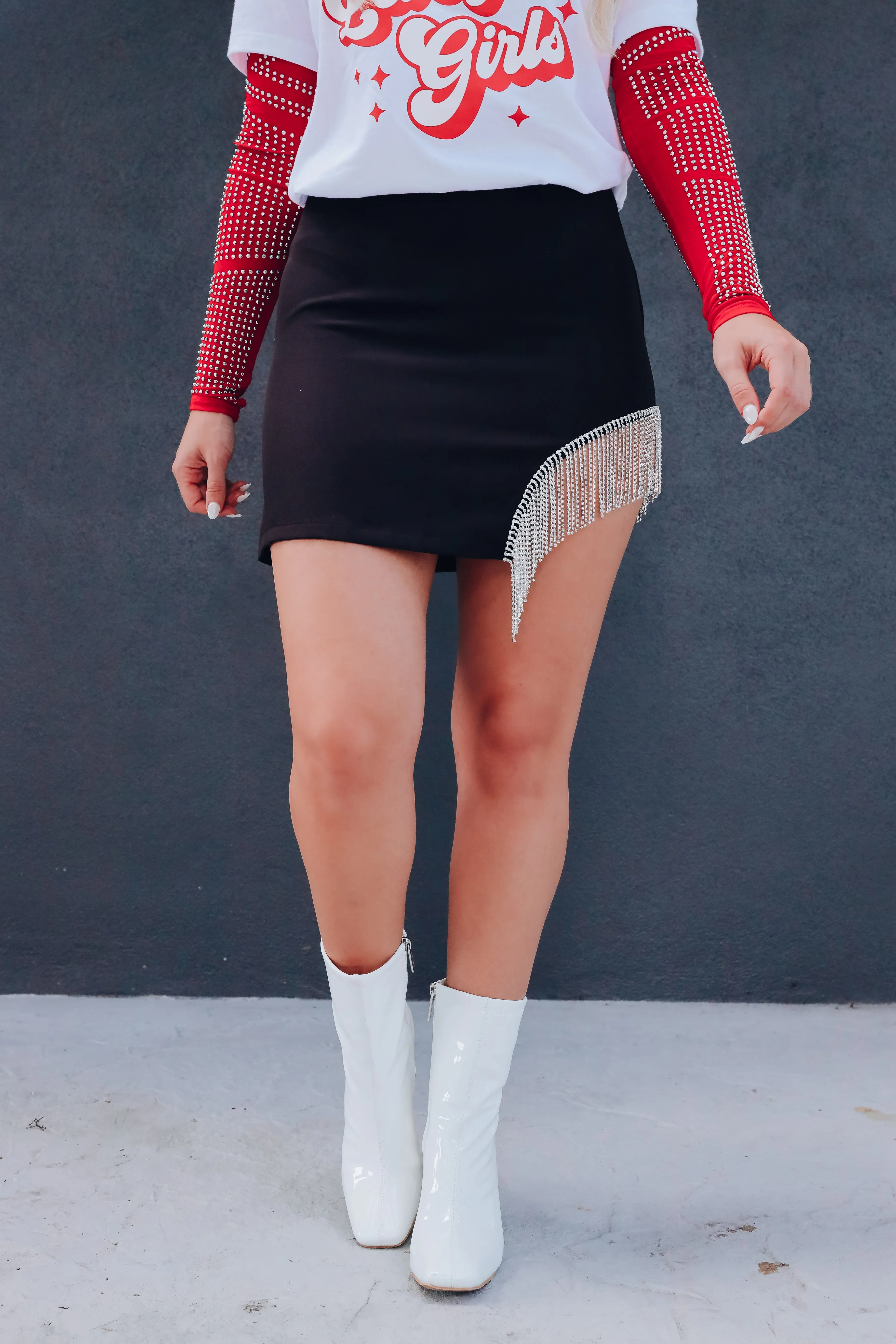 No Limits Rhinestone Mini Skirt - Black
