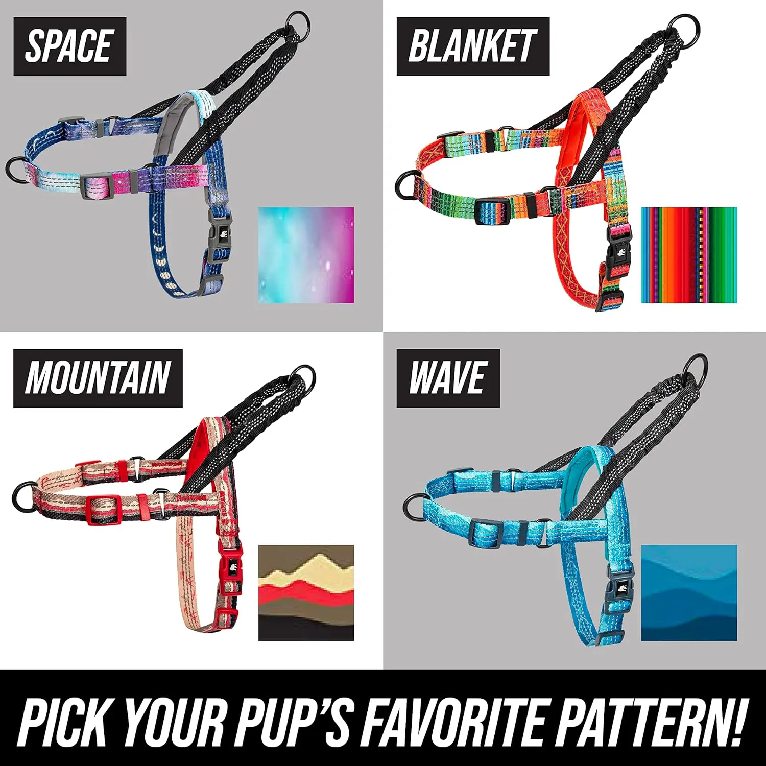 No-Pull Dog Harness - Front and Rear Clip - Reflective - Padded for Walking and Training